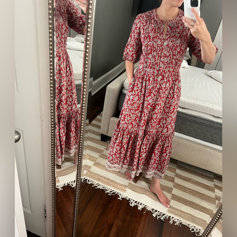 Madewell Red Floral Long Sleeve Dress